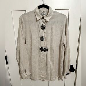 Amann MADE IN AUSTRIA 100% Linen With Artistic Metal details Top Lagenlook 38